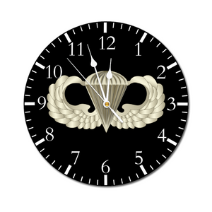 Airborne Clock - [Made in USA] White Pointers 12" Custom Round Non-ticking Wooden Wall Clock