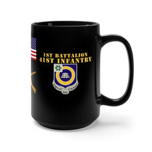 Load image into Gallery viewer, Black mug 15oz -  Cold War Veteran - 1st Battalion, 41st Infantry Regiment with M113/Guidon with Cold War Service Ribbons
