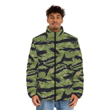 Load image into Gallery viewer, Men&#39;s Puffer Jacket (AOP) - Vietnam Military Tiger Stripe Jungle Camouflage
