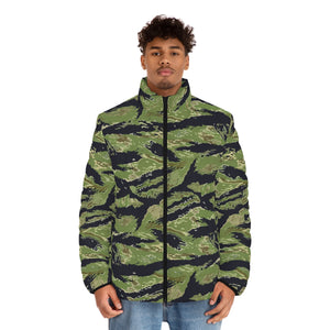 Men's Puffer Jacket (AOP) - Vietnam Military Tiger Stripe Jungle Camouflage