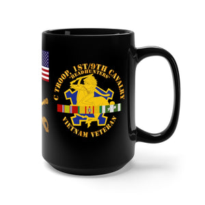 Black Mug 15oz - Army - C Troop, 1st-9th Cavalry - Headhunters - Vietnam Vet w 1966-1967 VN SVC X 300