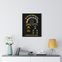 Load image into Gallery viewer, Premium Framed Vertical Poster - Buffalo Soldiers - Infantry - Cavalry Guidons with Buffalo Head  and Unit Crests - US Army
