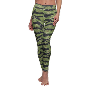Women's Cut & Sew Casual Leggings - Vietnam Military Tiger Stripe Jungle Camouflage