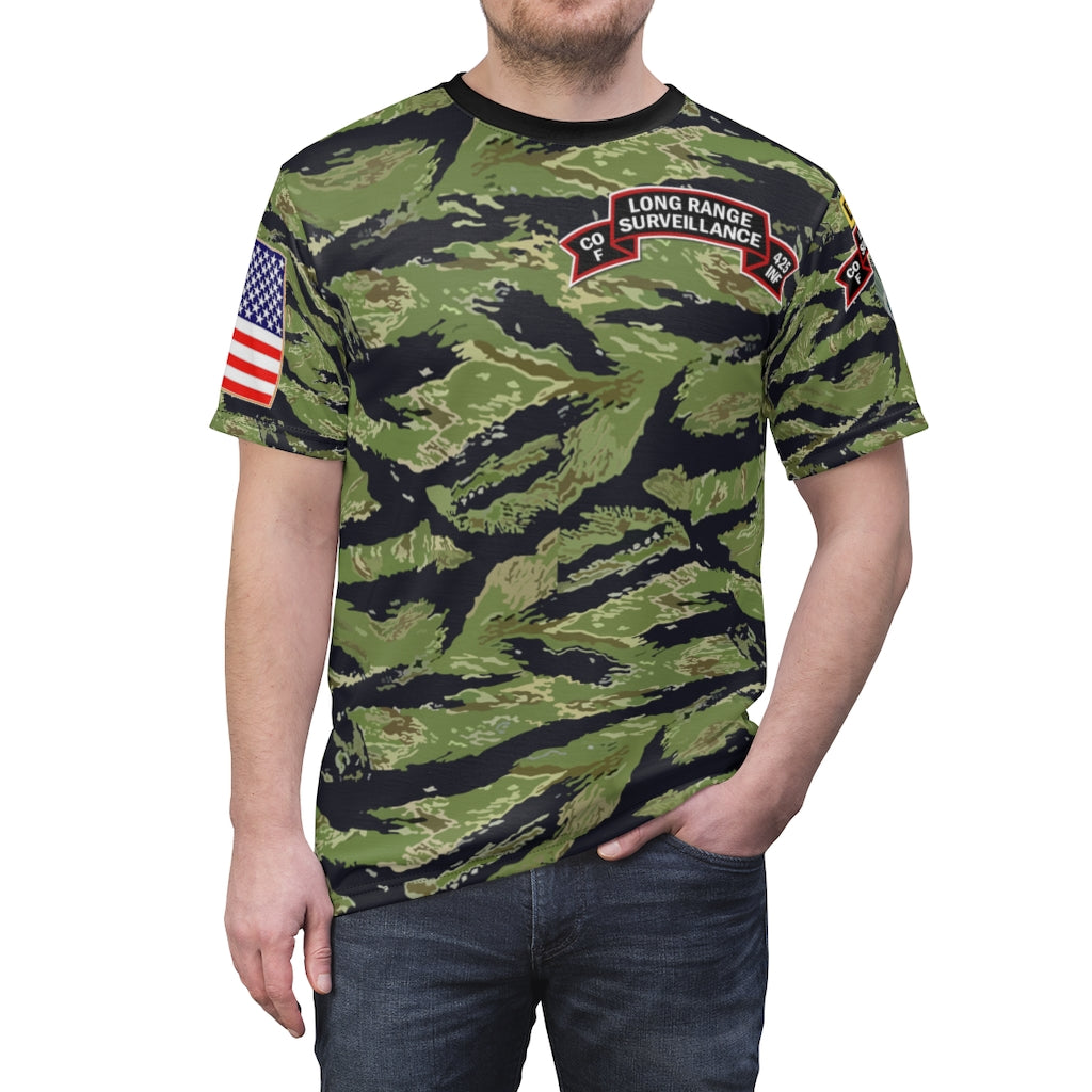 All Over Printing - Army - F Company, 425th Long Range Surveillance  (RANGER) - Military Tiger Stripe Jungle Camouflage Shirt