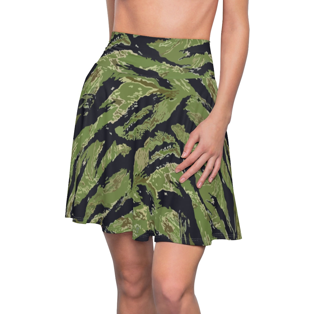 Women's Skater Skirt - Vietnam Military Tiger Stripe Jungle