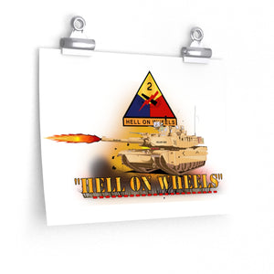 Premium Matte horizontal posters - Army - 2nd Armored Division  - M1A1 Tank  - Hell on Wheels w Fire X 300