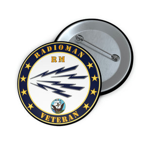 Custom Pin Buttons - Navy - Radioman - RM - Veteran w USN