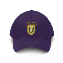 Load image into Gallery viewer, Unisex Twill Hat - 1st Special Forces Group (SFG) (Airborne) Flash with Crest with Text - Direct to Garment (DTG) - Printed
