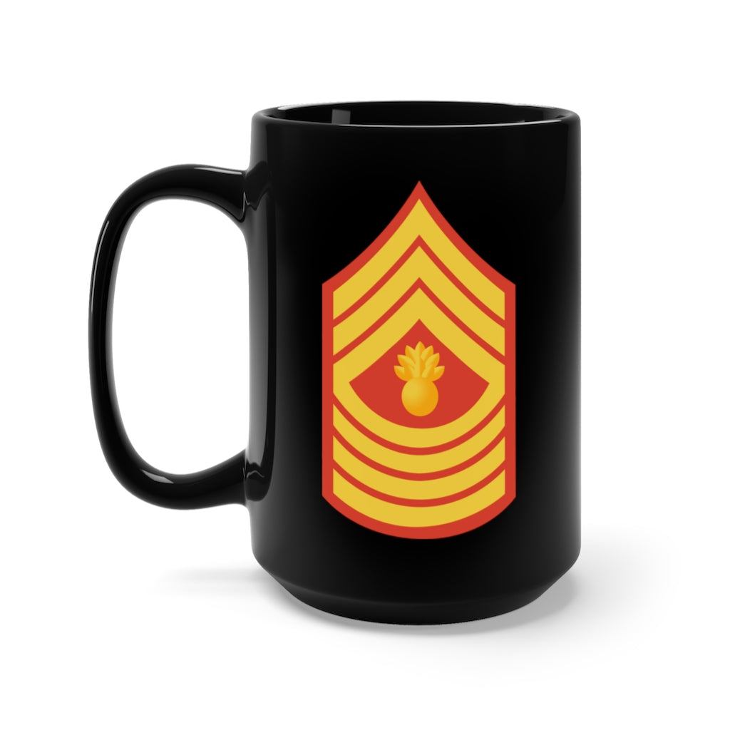 Black Mug 15oz - USMC - Enlisted Insignia - E9 - Master Gunnery Sergeant (MGySgt) - Dress Blue wo Txt X 300