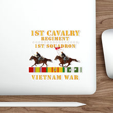 Load image into Gallery viewer, Die-Cut Stickers - 1st Squadron, 1st Cavalry Regiment - Vietnam War with 2 Cavalry Riders and Vietnam Service Ribbons
