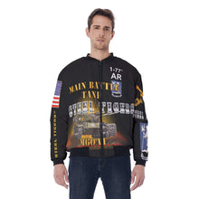 Load image into Gallery viewer, All-Over Print Men&#39;s Bomber Jacket - TF 1/77AR - 1st Battalion, 77th Armor, &quot;Steel Tigers&quot;
