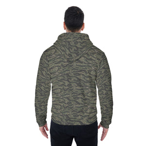 All-Over Print Men's Sherpa Fleece Zip Up Hoodie - Tiger Stripe Camouflage