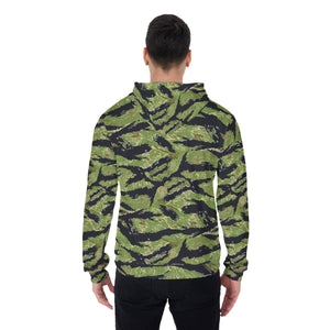 All-Over Print Men's Pullover Hoodie - Military Tiger Stripe Jungle Camouflage