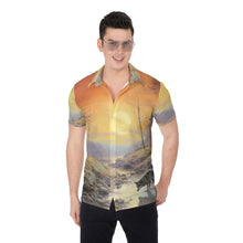 Load image into Gallery viewer, All-Over Print Men&#39;s Shirt - Sunset in the Jungle w Fox walking
