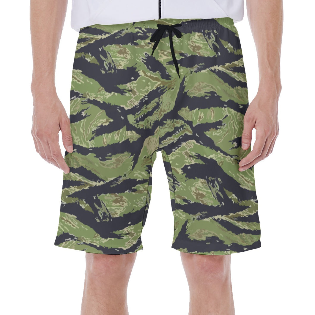 All-Over Print Men's Beach Shorts - Tiger Stripe Jungle Camouflage