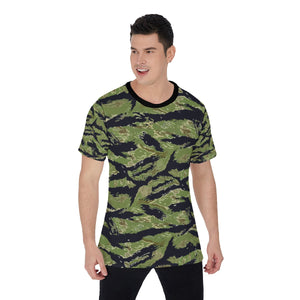 All-Over Print Men's O-Neck - Military Tiger Stripe Jungle Camouflage Shirt
