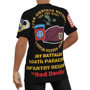 All-Over Print Men's O-Neck T-Shirt - 1st Battalion, 504th Parachute Infantry Regiment (PIR) (Red Devils) - Fort Bragg, North Carolina