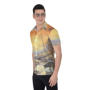 All-Over Print Men's Shirt - Sunset in the Jungle w Fox walking