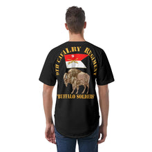 Load image into Gallery viewer, All-Over Print Men&#39;s Short Sleeve Baseball Jersey - 9th Cavalry &quot;Buffalo Soldiers&quot; with Guidon and B

