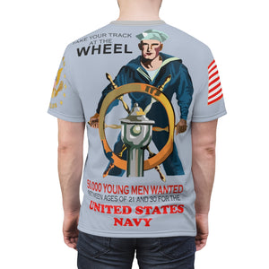 All Over Printing - Navy - Take Your Track at the Wheel - 50, 000 Men Wanted - Usn - American Sailor