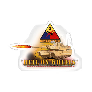 Kiss-Cut Stickers - Army - 2nd Armored Division  - M1A1 Tank  - Hell on Wheels w Fire X 300