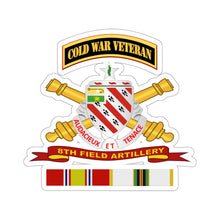 Load image into Gallery viewer, Kiss-Cut Stickers - Army - 8th Field Artillery w Br - Ribbon COLD WAR Vet Tab
