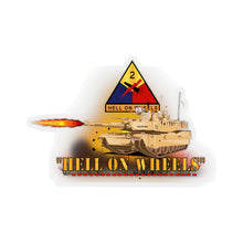 Load image into Gallery viewer, Kiss-Cut Stickers - Army - 2nd Armored Division  - M1A1 Tank  - Hell on Wheels w Fire X 300
