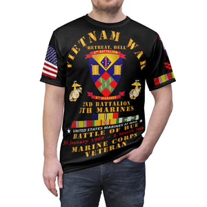 Unisex AOP Tee - USMC - Vietnam War Veteran - 2nd Battalion, 5th Marines - Battle of Hue - 31 Jan 1968 – 2 Mar 1968 - w CAR VN SVC