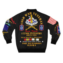 Load image into Gallery viewer, AOP Bomber Jacket - Army - 172nd Infantry Brigade, Ft. Richardson, AK with Cold War Ribbons
