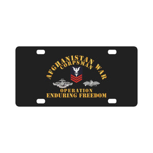 Navy - Afghanistan War Corpsman - Operation Enduring Freedom - Veteran w FMF - Combat Seebee Badge Classic License Plate