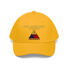 Load image into Gallery viewer, Unisex Twill Hat - 2nd Armored Division - Shoulder Sleeve Insignia (SSI) without Text - &quot;Hell on Wheels&quot;  - Direct to Garment (DTG) Printed
