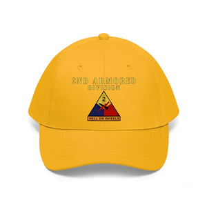 Unisex Twill Hat - 2nd Armored Division - Shoulder Sleeve Insignia (SSI) without Text - "Hell on Wheels"  - Direct to Garment (DTG) Printed