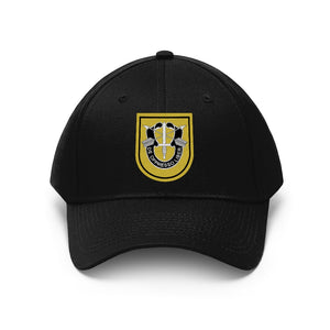 Unisex Twill Hat - 1st Special Forces Group (SFG) (Airborne) Flash with Crest - Direct to Garment (DTG) - Printed