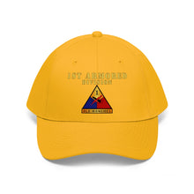 Load image into Gallery viewer, Unisex Twill Hat - 1st Armored Division - Shoulder Sleeve Insignia (SSI) without Text - Direct to Garment (DTG) Printed
