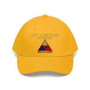 Unisex Twill Hat - 1st Armored Division - Shoulder Sleeve Insignia (SSI) without Text - Direct to Garment (DTG) Printed