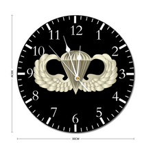 Load image into Gallery viewer, Airborne Clock - [Made in USA] White Pointers 12&quot; Custom Round Non-ticking Wooden Wall Clock
