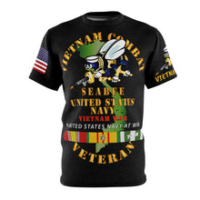 Load image into Gallery viewer, Unisex AOP Cut &amp; Sew Tee - US Navy Seabee - Vietnam Veteran with Bee and Vietnam Service Ribbons
