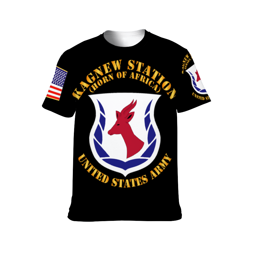 AOP - Army - Kagnew Station with Map Asmara Eritrea - Front /Back - L/R Sleeve T-Shirt