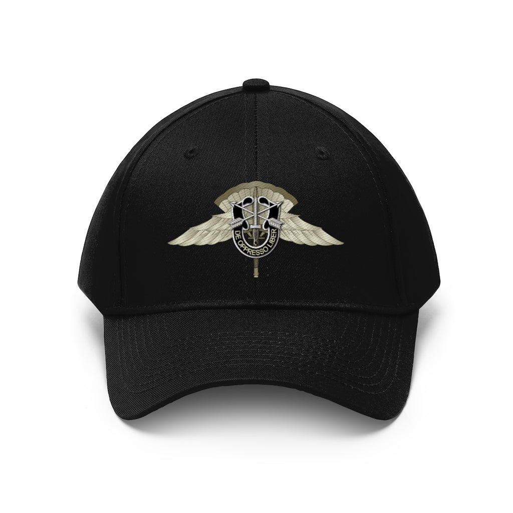 Twill Hat - Army - Army - HALO Badge - Special Forces Crest (DUI) Hat - Direct to Garment (DTG) - Printed