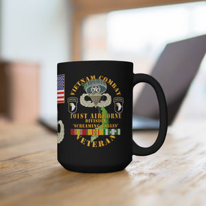 Black Mug 15oz - Army - 101st Airborne Division "Screaming Eagles" - Jumpmaster Airborne Badge with Vietnam Service Ribbons