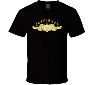 Uscg - Cutterman Badge - Officer - Gold W Top Txt T Shirt