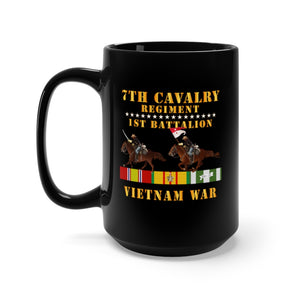 Black Mug 15oz - Army - 1st Battalion,  7th Cavalry Regiment - Vietnam War wt 2 Cav Riders and VN SVC X300