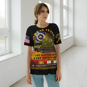 Unisex AOP Cut & Sew T-Shirt - Cold War Veteran - 1st Battalion, 41st Infantry Regiment with M113/Guidon with Cold War Service Ribbons