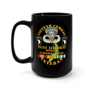 Black Mug 15oz - Army - 101st Airborne Division "Screaming Eagles" - Jumpmaster Airborne Badge w Vietnam Service Ribbons Sides