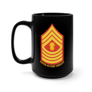 Black Mug 15oz - USMC - Enlisted Insignia - E9 - Master Gunnery Sergeant (MGySgt) - Dress Blue - Bottom Txt t X 300