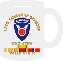 Load image into Gallery viewer, Army - 11th Airborne Division - Battle of Leyte - World War II with Pacific Service Ribbons - Mug
