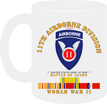 Load image into Gallery viewer, Army - 11th Airborne Division - Battle of Luzon - World War II with Pacific Service Ribbons - Mug
