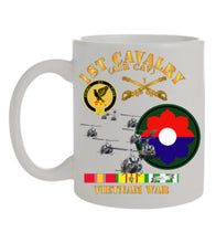Load image into Gallery viewer, Black Mug 15 oz - Army - 1st Cavalry (Air Cav) - 9th Infantry Div - Vietnam Service Ribbons
