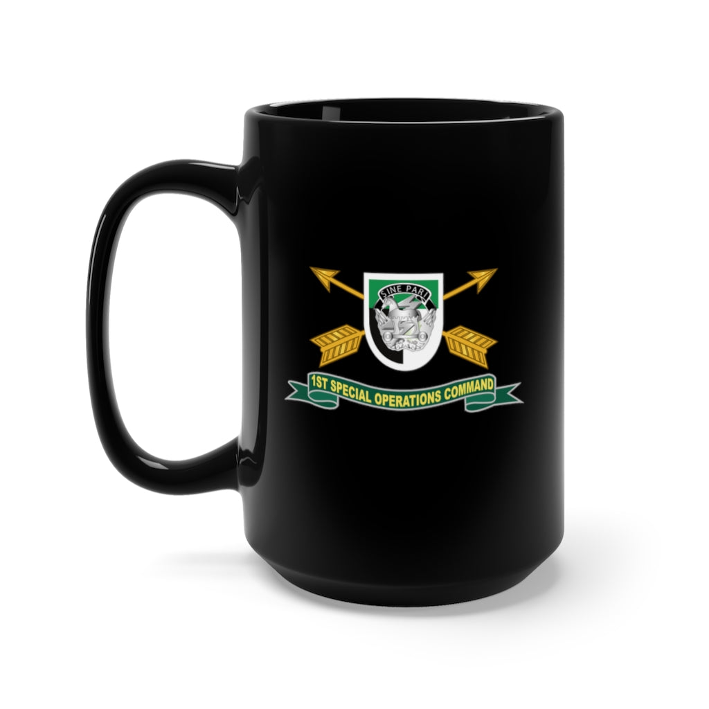 Black Coffee Mug 15oz - Army -1st Special Operations Command (SOCOM) Flash w Br - Ribbon X 300