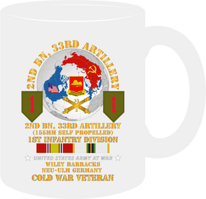 Army - 2nd Battalion 33rd Artillery - 1st Infantry Division - FRG with Globe - COLD Service Ribbons - Mug